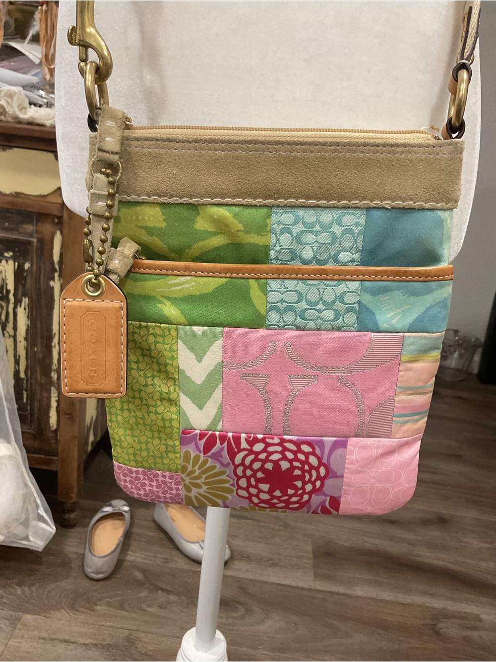 Coach Patchwork Crossbody Bag in Pink, Green & Blue LO5Q-465
